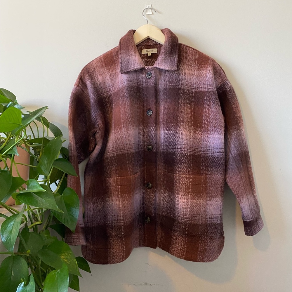 Madewell Brushed Plaid Knit Shirt Jacket; Size small